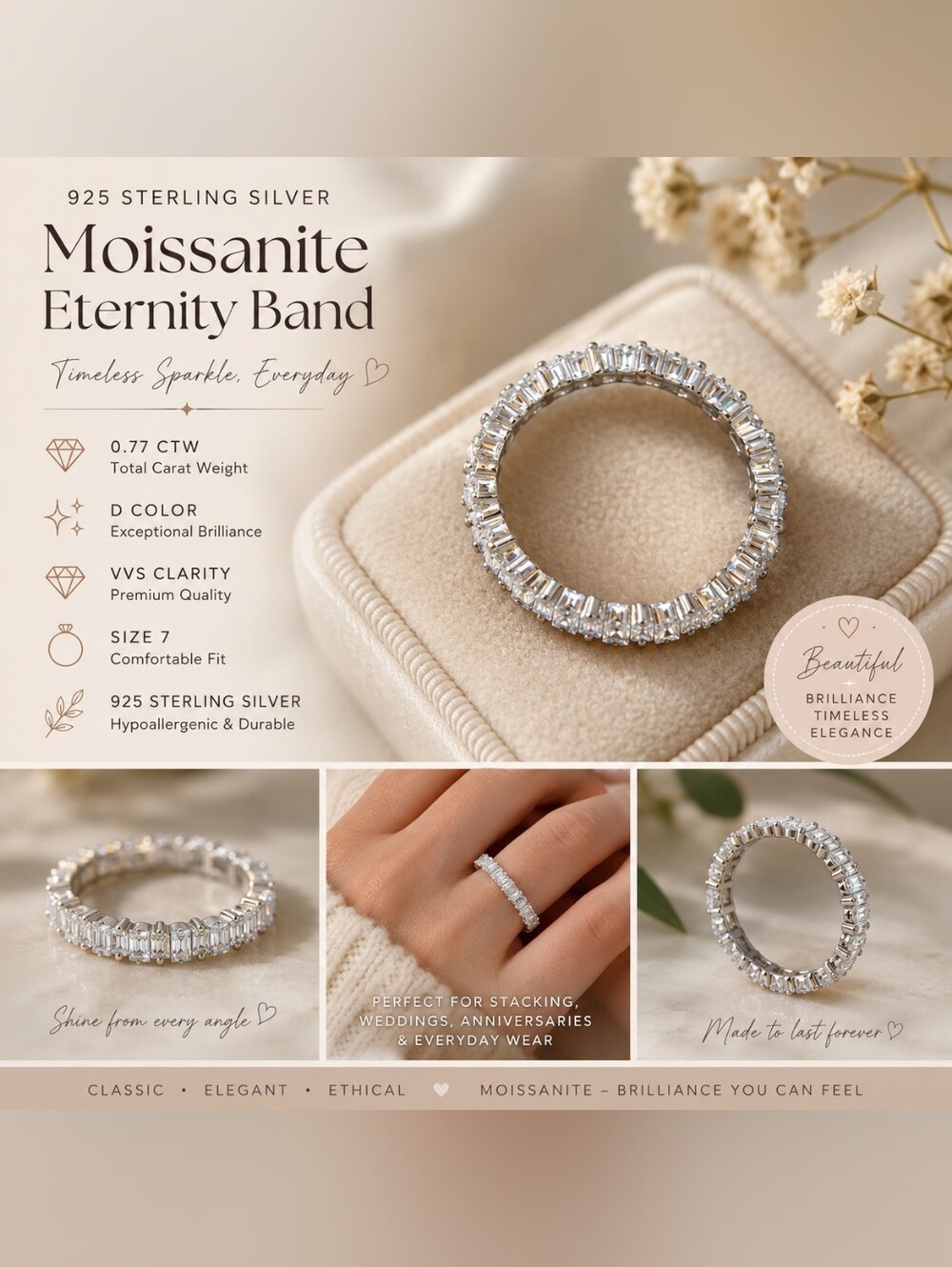 Source Unknown Silver Sparkling Pavé Band Ring